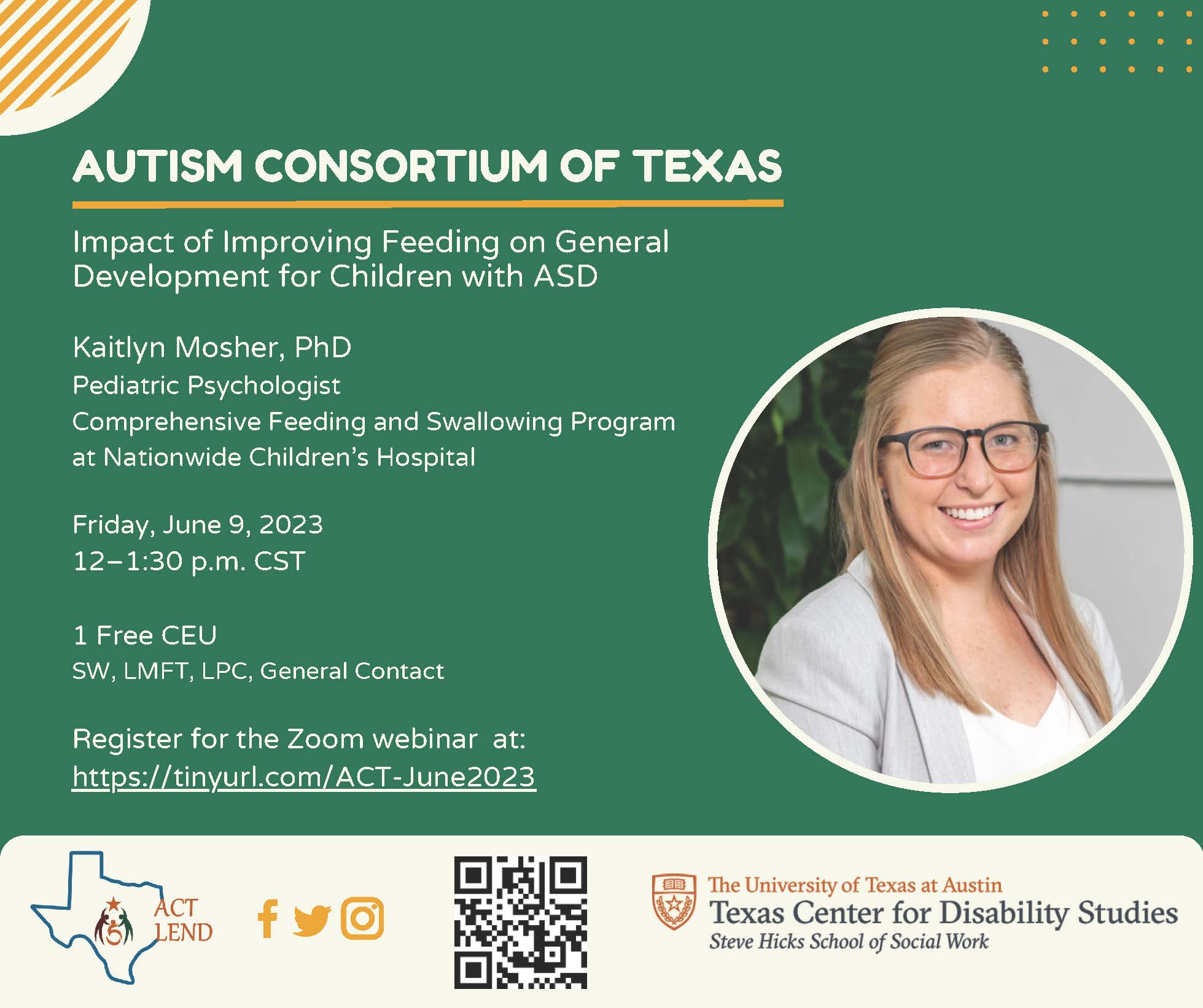 Flyer for Autism Consortium of Texas June Webinar to be held on Friday, June 9, 2023 at 12PM CST
