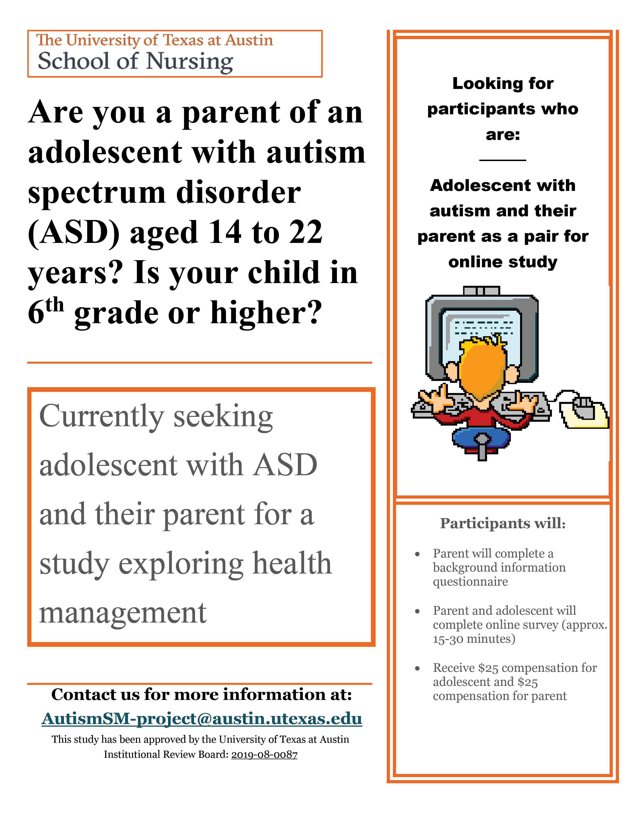 ASD Dissertation Flyer, contact AutismSM-project@austin.utexas.edu for more information