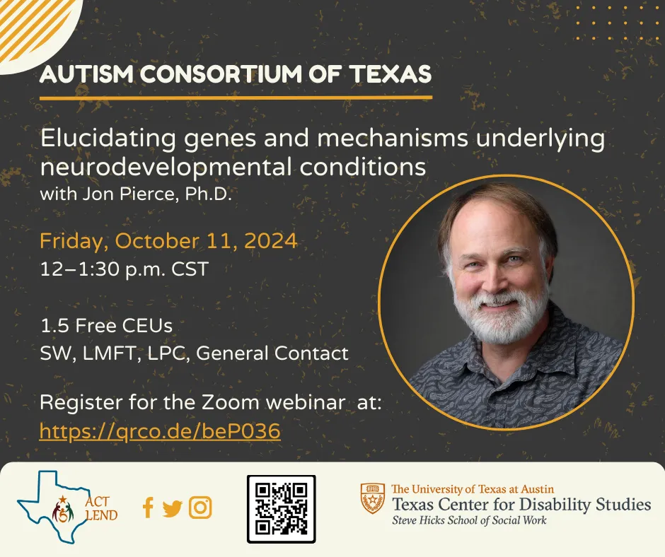 Flyer for the October Autism Consortium of Texas webinar.