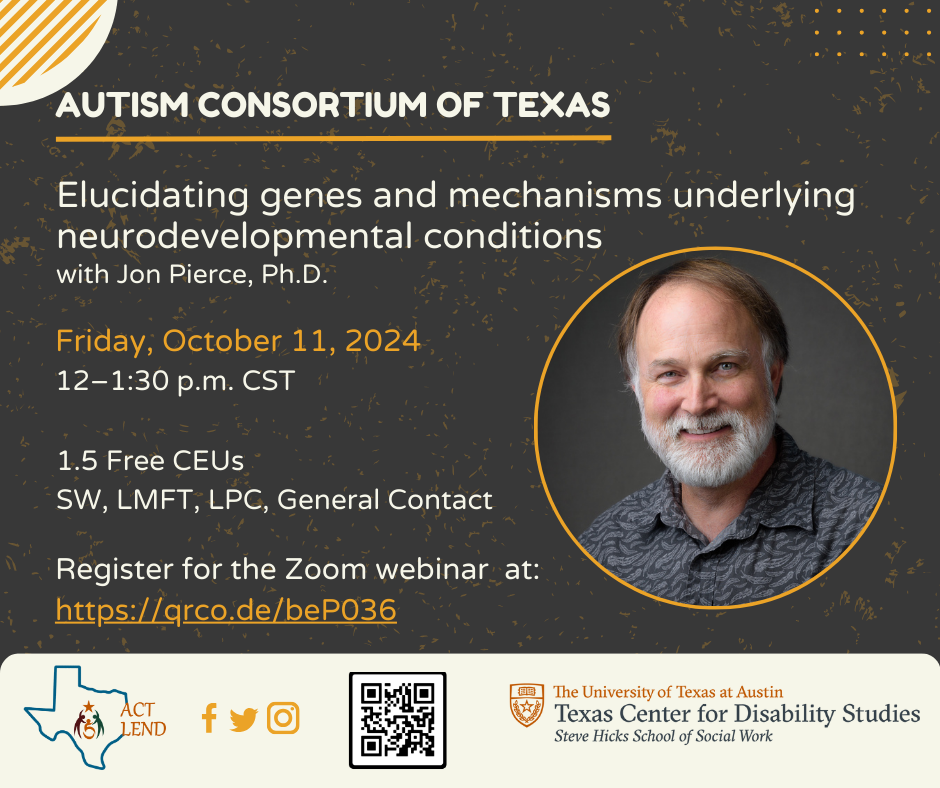 Flyer for the October Autism Consortium of Texas webinar.
