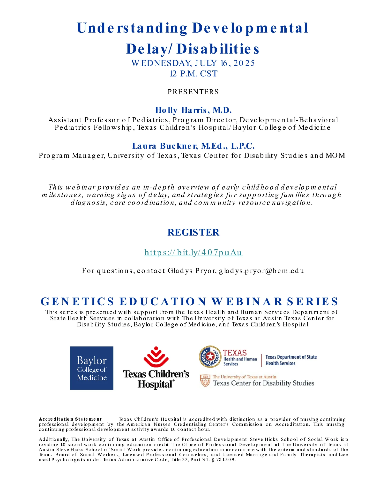 July 16th Genetics Webinar flyer