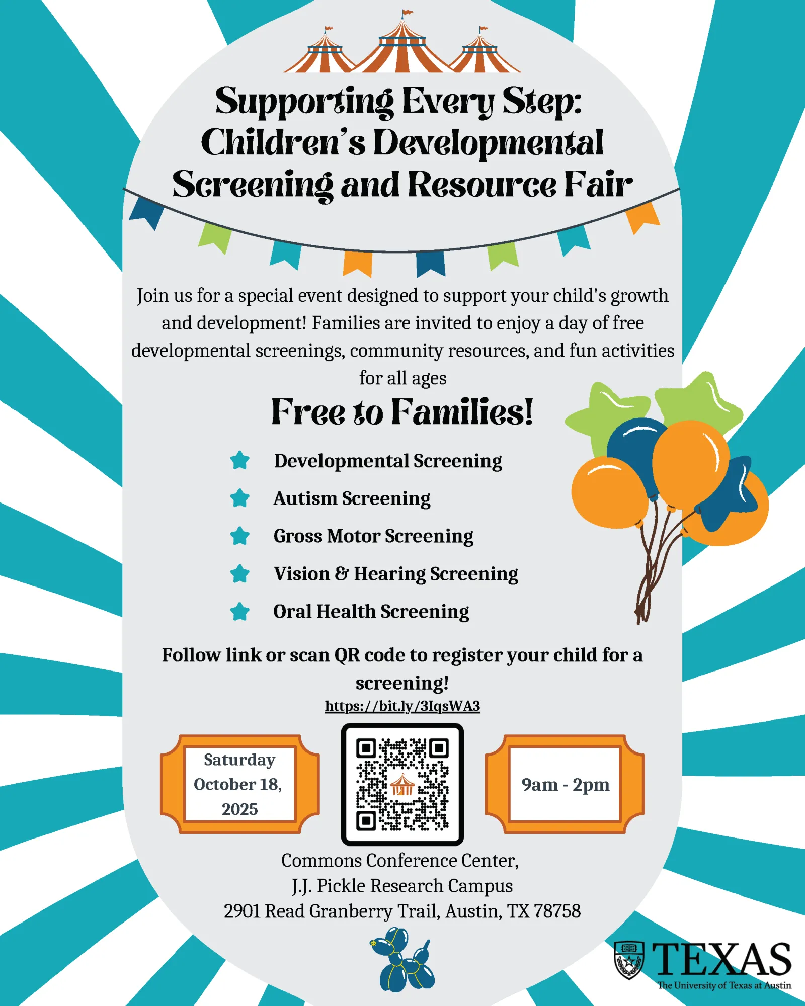 Flyer for the Supporting Every Step Children's Developmental Screening and Resource Fair