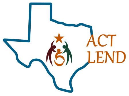 act lend logo. map of texas with two folks touching a star.