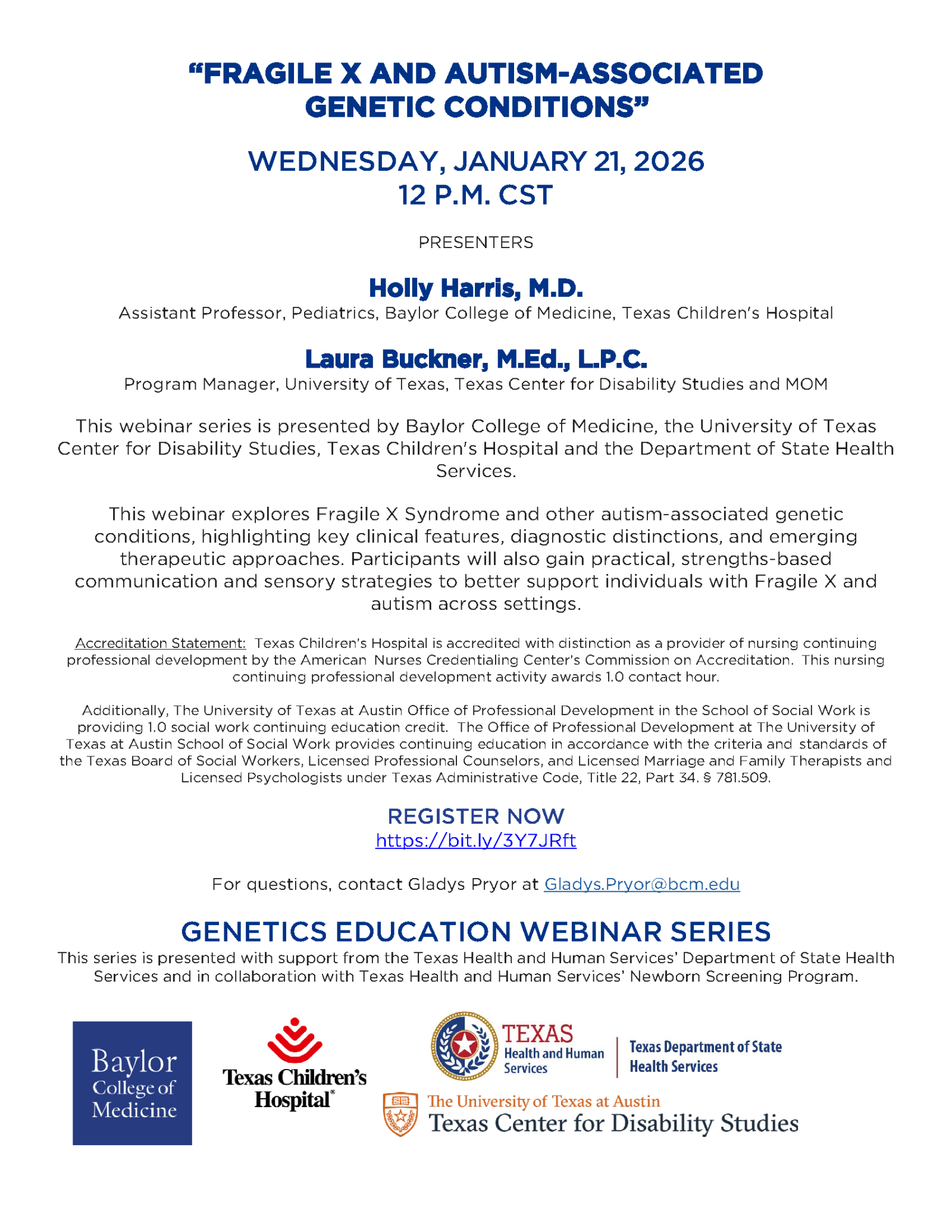 Genetics Poster for January 21 2026