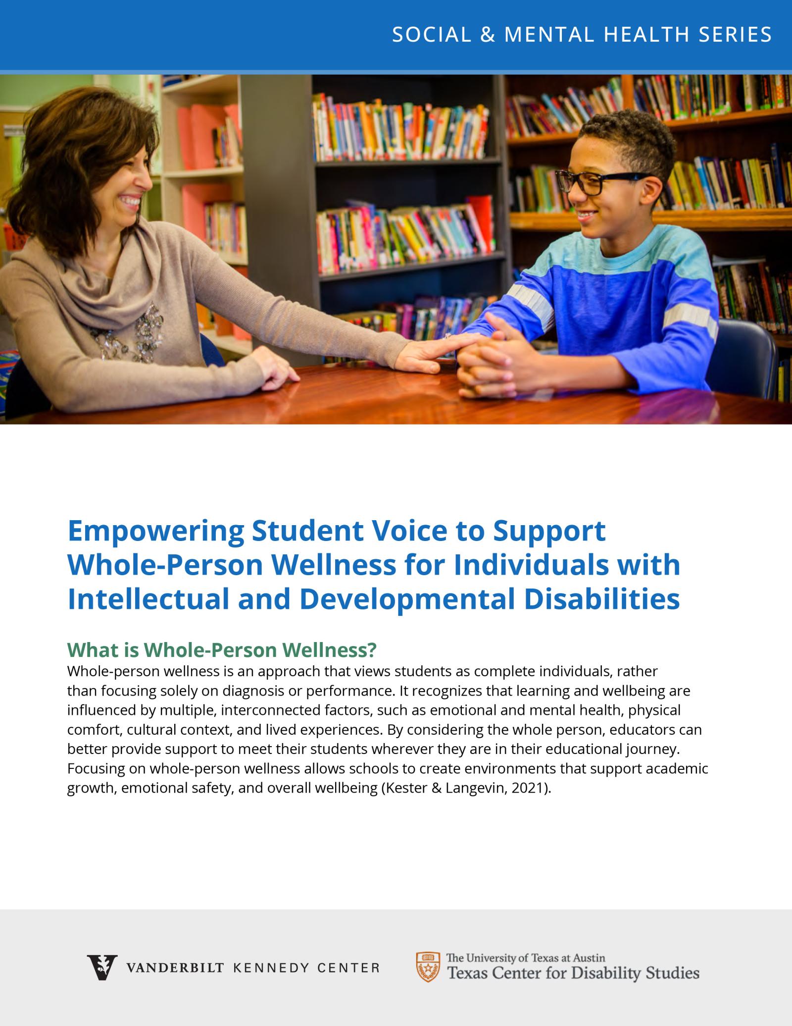 Social & Mental Health Series page titled 'Empowering Student Voice to Support Whole-Person Wellness for Individuals with Intellectual and Developmental Disabilities,' from TCDS and Vanderbilt Kennedy Center.