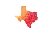 Image of the state of Texas with a geometric gradient from light orange to dark red. A network of points and lines is overlaid. 