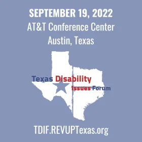 TDIF Flyer: September 19, 2022; AT&T Conference Center, Austin, TX; TDIF.REVUPTEXAS.org; Texas state shape in white on blue background.