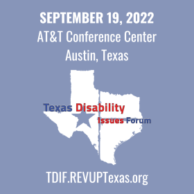 TDIF Flyer: September 19, 2022; AT&T Conference Center, Austin, TX; TDIF.REVUPTEXAS.org; Texas state shape in white on blue background.