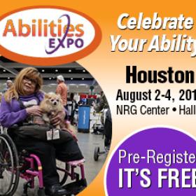 Abilities Expo Graphic with woman in wheelchair holding a dog