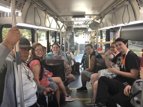 A group of E4Texas students riding the Austin bus