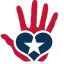 red hand with a blue heart and white star in the middle